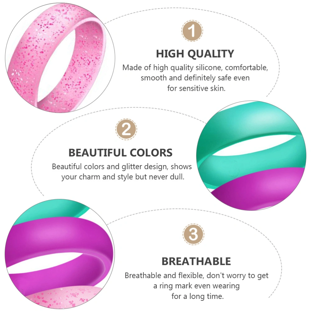 4pcs Woman's Glitter Silicone Rings Silicone Finger Rings (Assorted Color)