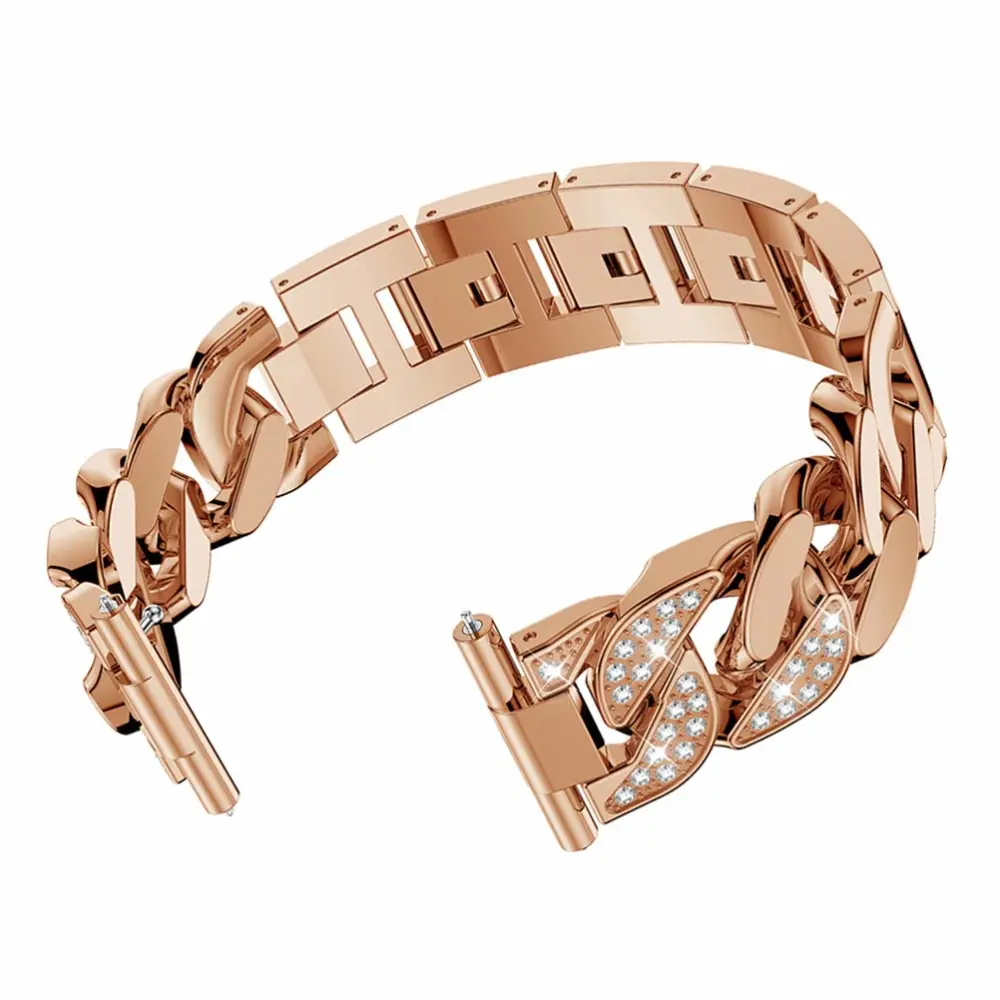 Bling Stainless Cowboy Chain Band with Diamond Single Row Chain Solid Zinc Alloy Watch Band Replacement Wrist Strap for Fitbit Versa(Rose Gold)