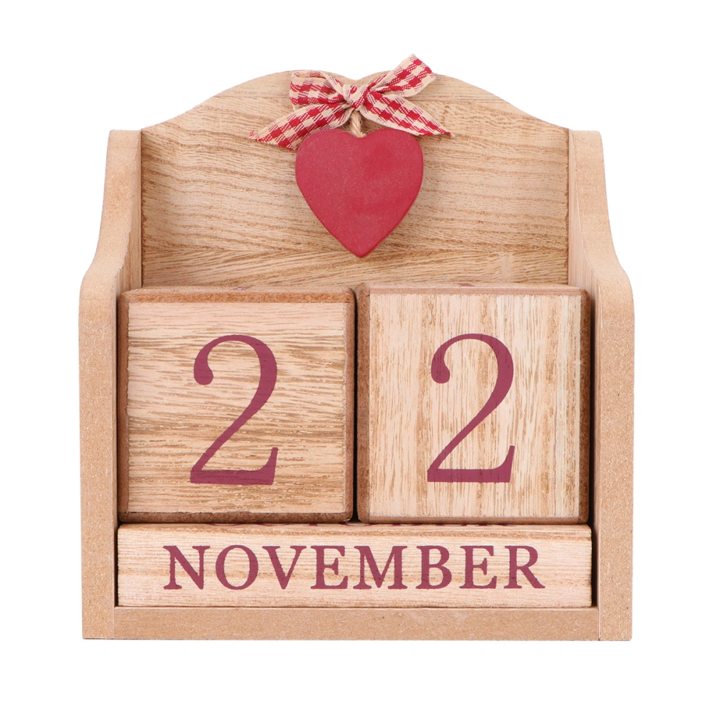 1Pc Creative Wooden Calendar Ornament European Rural Style Perpetual Calendar Adornment Photography Props Household Decoration (Red)