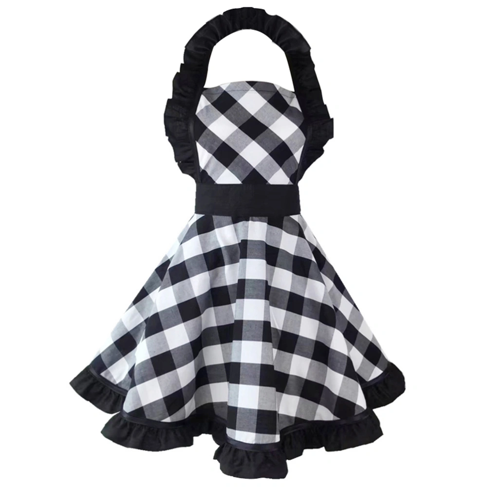 Retro Black Plaid Kitchen Aprons Cooking Baking Cotton Chef Cooking Apron