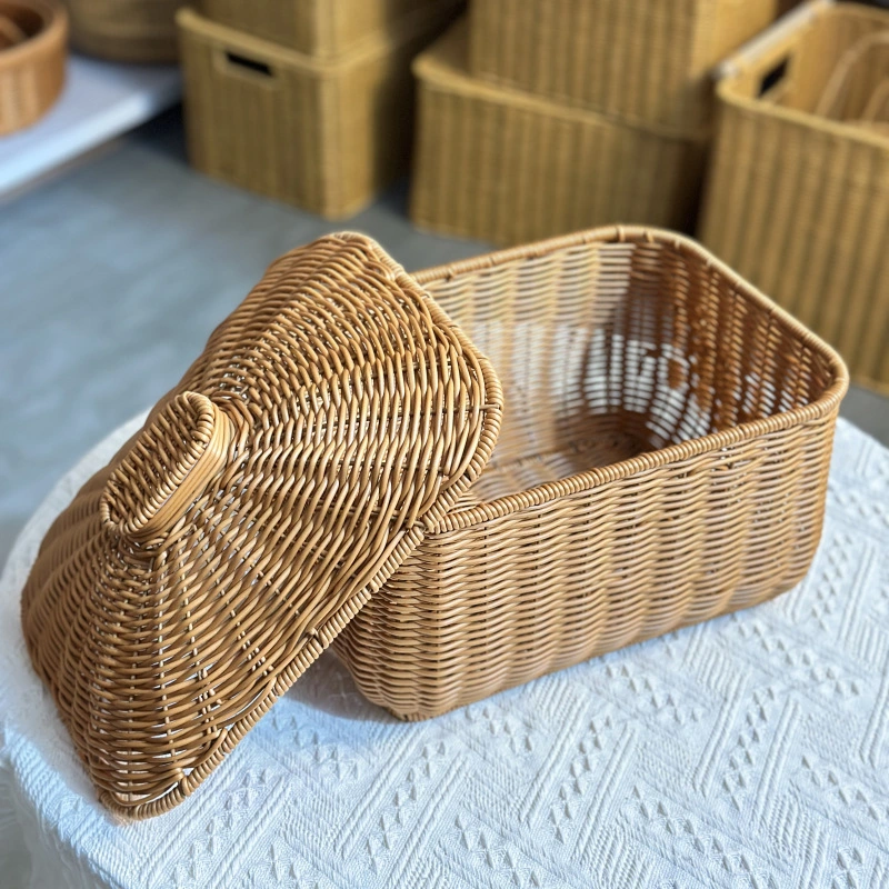 Woven Basket with Lid Household Basket Food Bread Fruit Egg Storage Basket