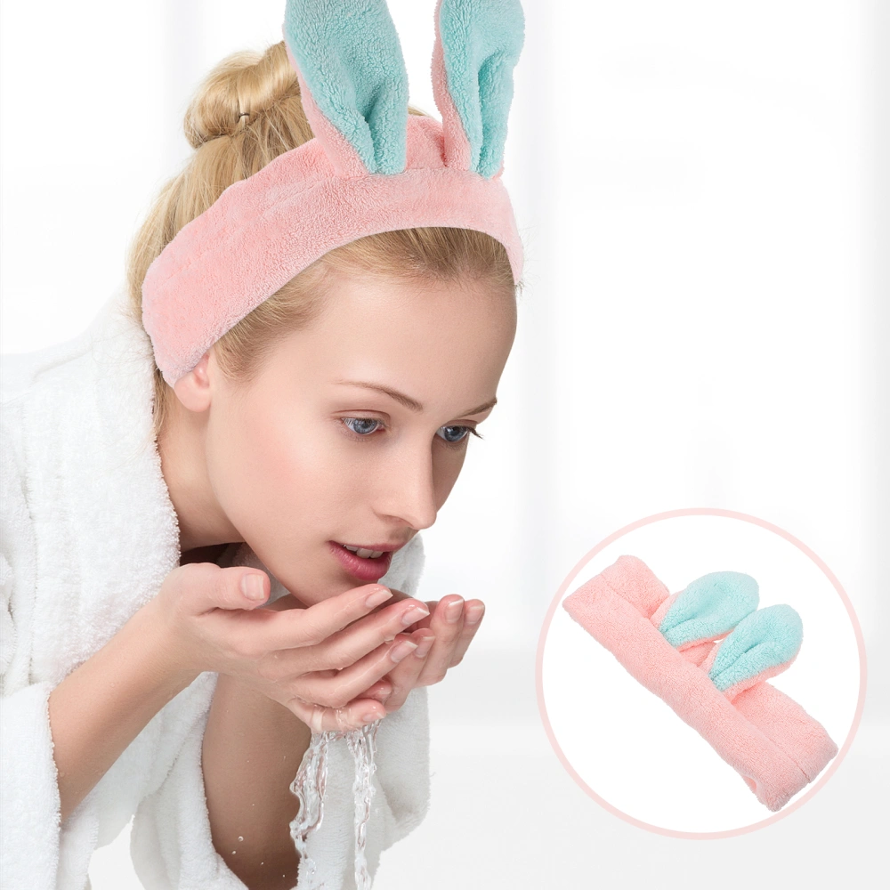 Big Rabbit Ears Coral Fleece Elastic Hairbands SPA Bath Shower Hair Band