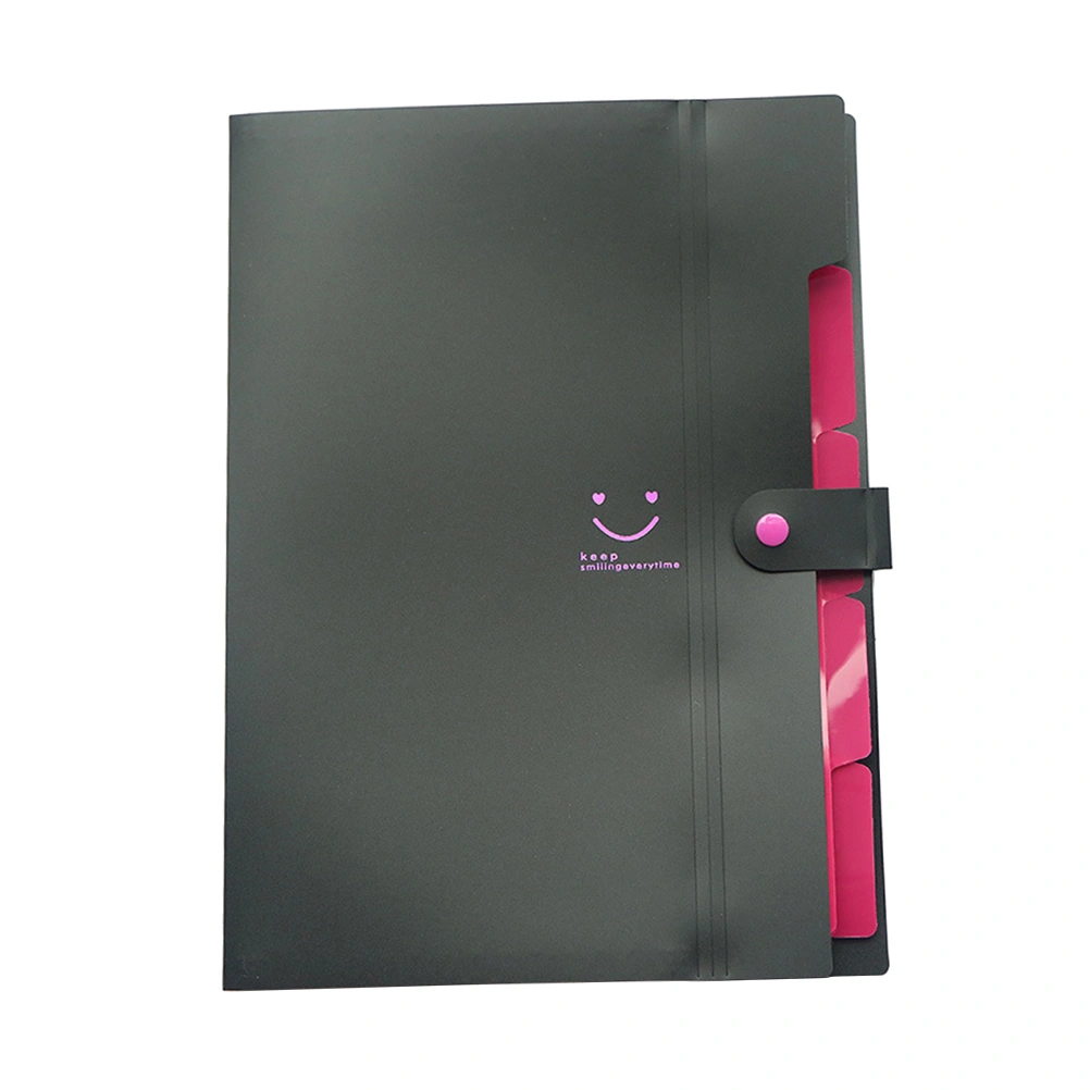 5 Pockets Plastic Expanding File Folders A4 Letter Size Snap Closure Accordion Folder Paper Document Organizer Set (Black)