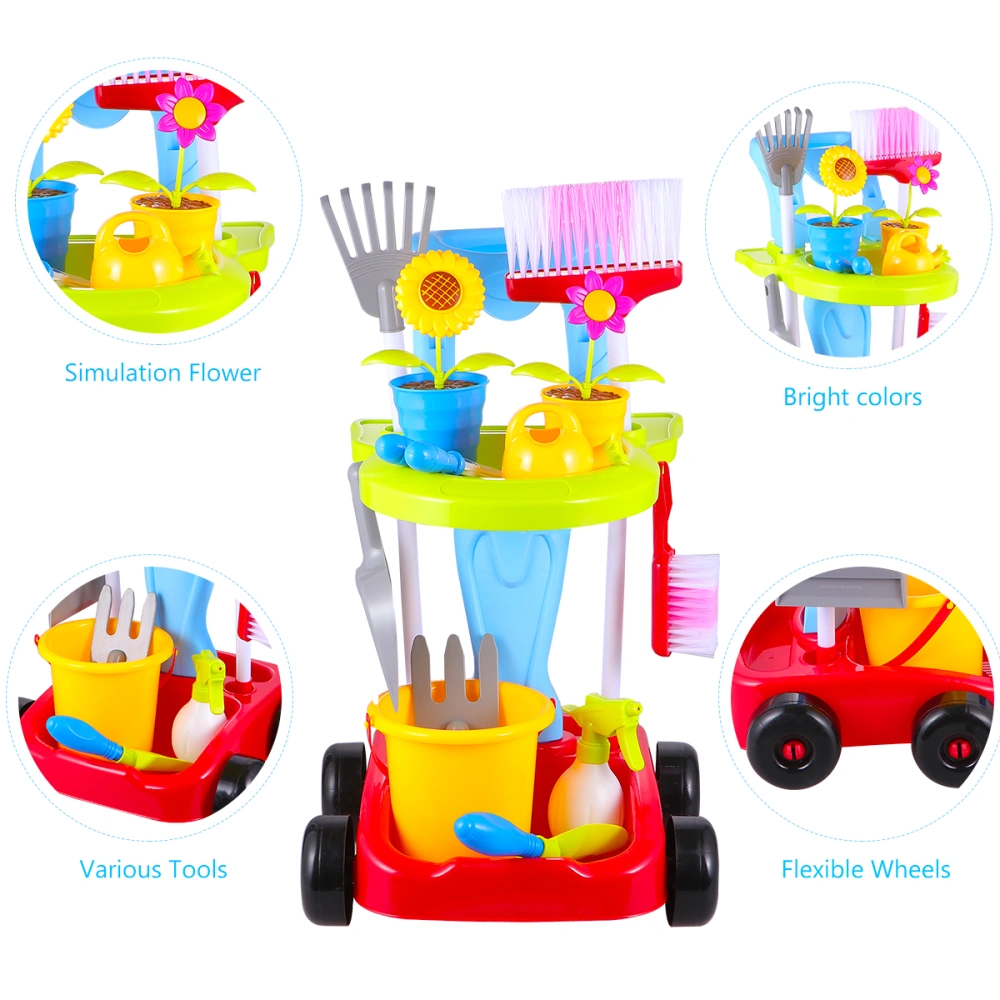 1 Set Baby Play House Toys Simulated Cart Kit Garden Cleaning Tools Set Fun Educational Props for Kids