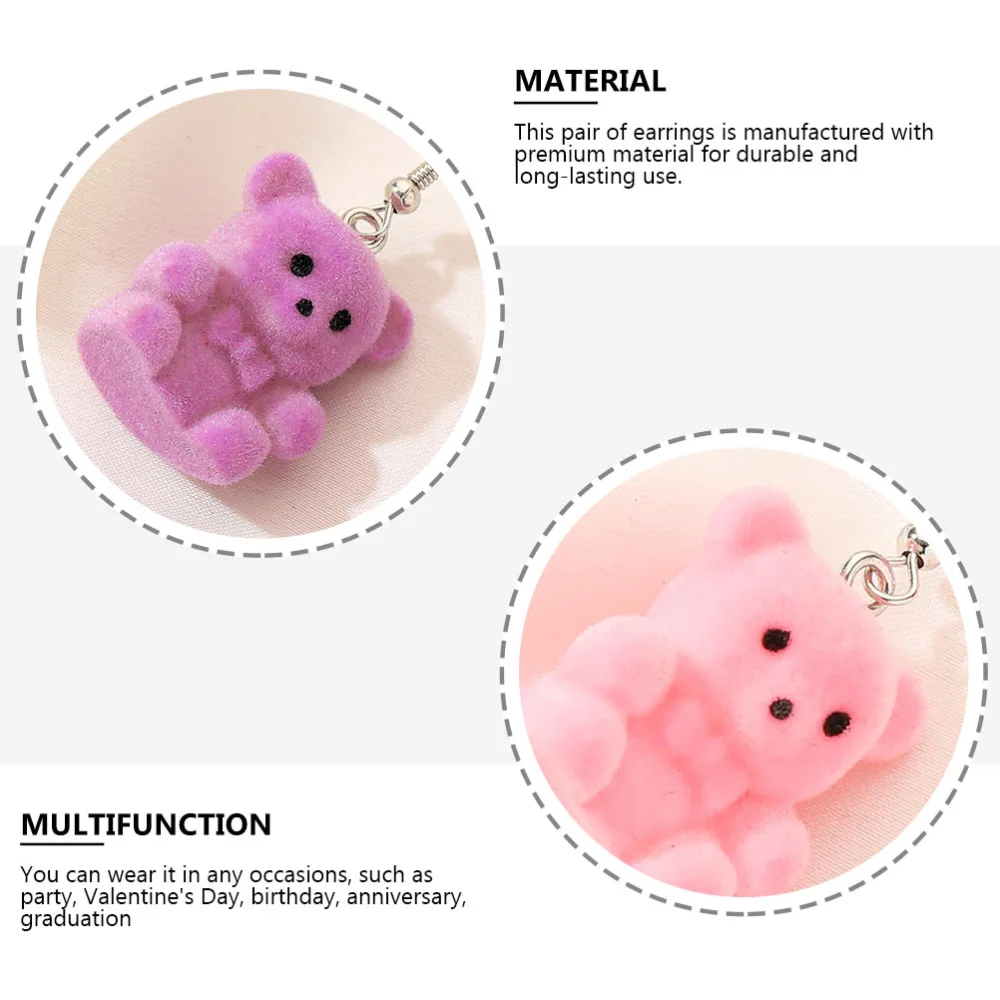 4 Pairs Girl Bear Earring Cartoon Resin Ear Decor Chic Ear Jewelry (Random Color)