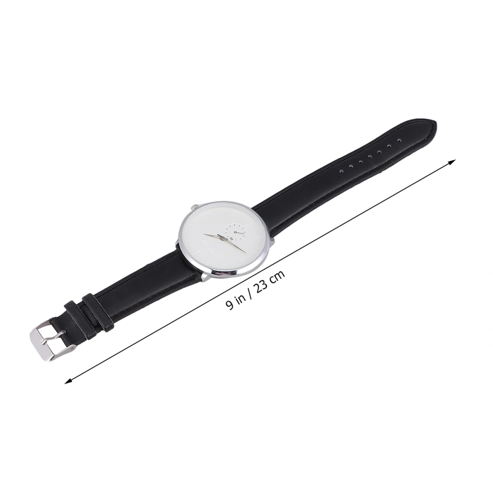 22x4cm Stylish Trendy Simple Quartz Watch Men Strap Wristwatch (Silver White Watch Plate and Black Belt)