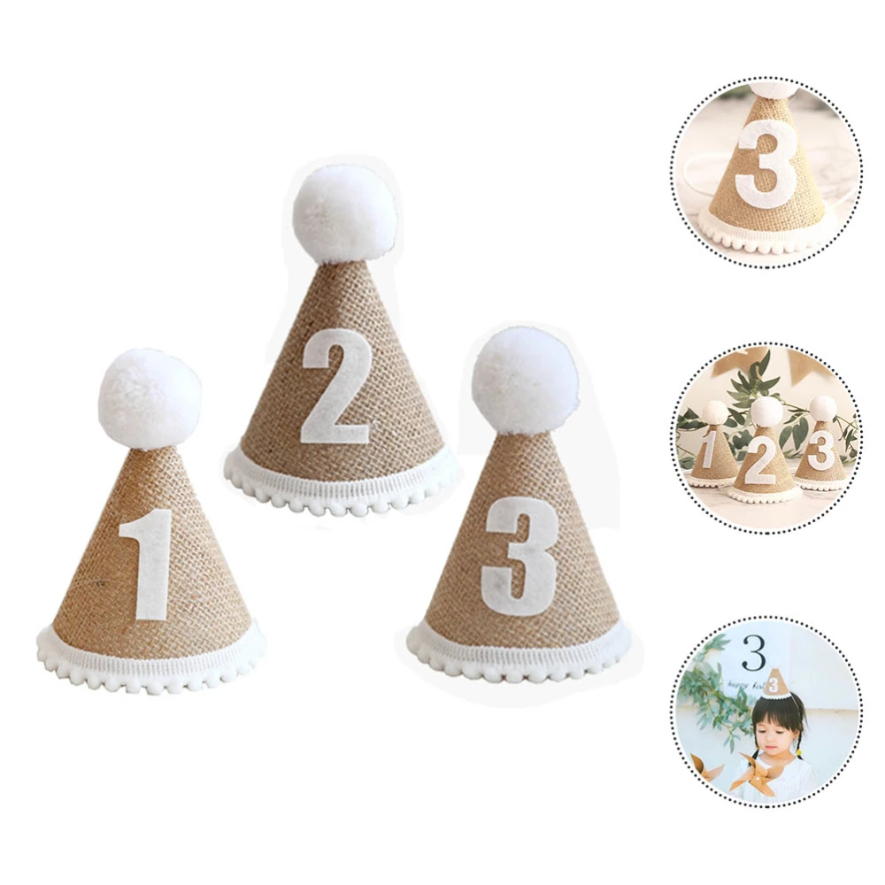 6pcs Kid Birthday Caps Lovely Birthday Linen Hat Creative Child Birthday Caps