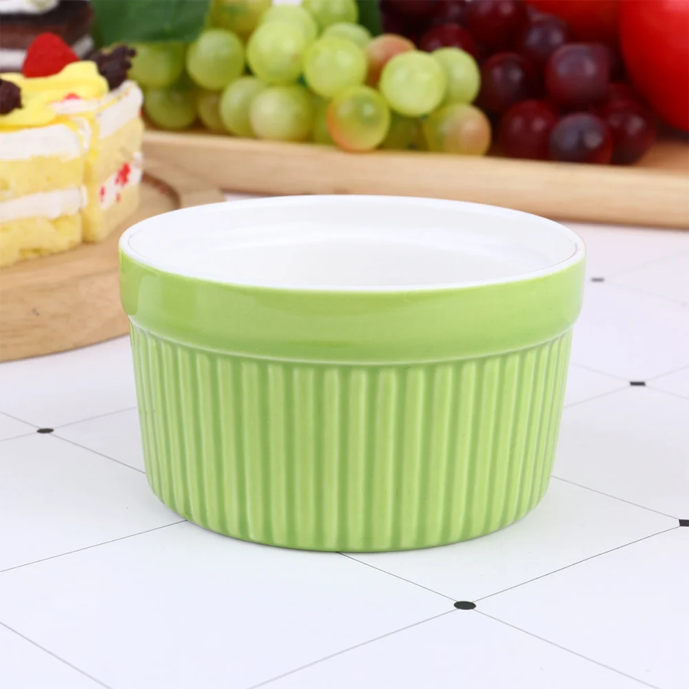 5pcs Ceramic Baking Bowl High Temperature Resistance Bowl Wicker Handleless Cup Dessert Small Bowl for Home Kitchen (Green)