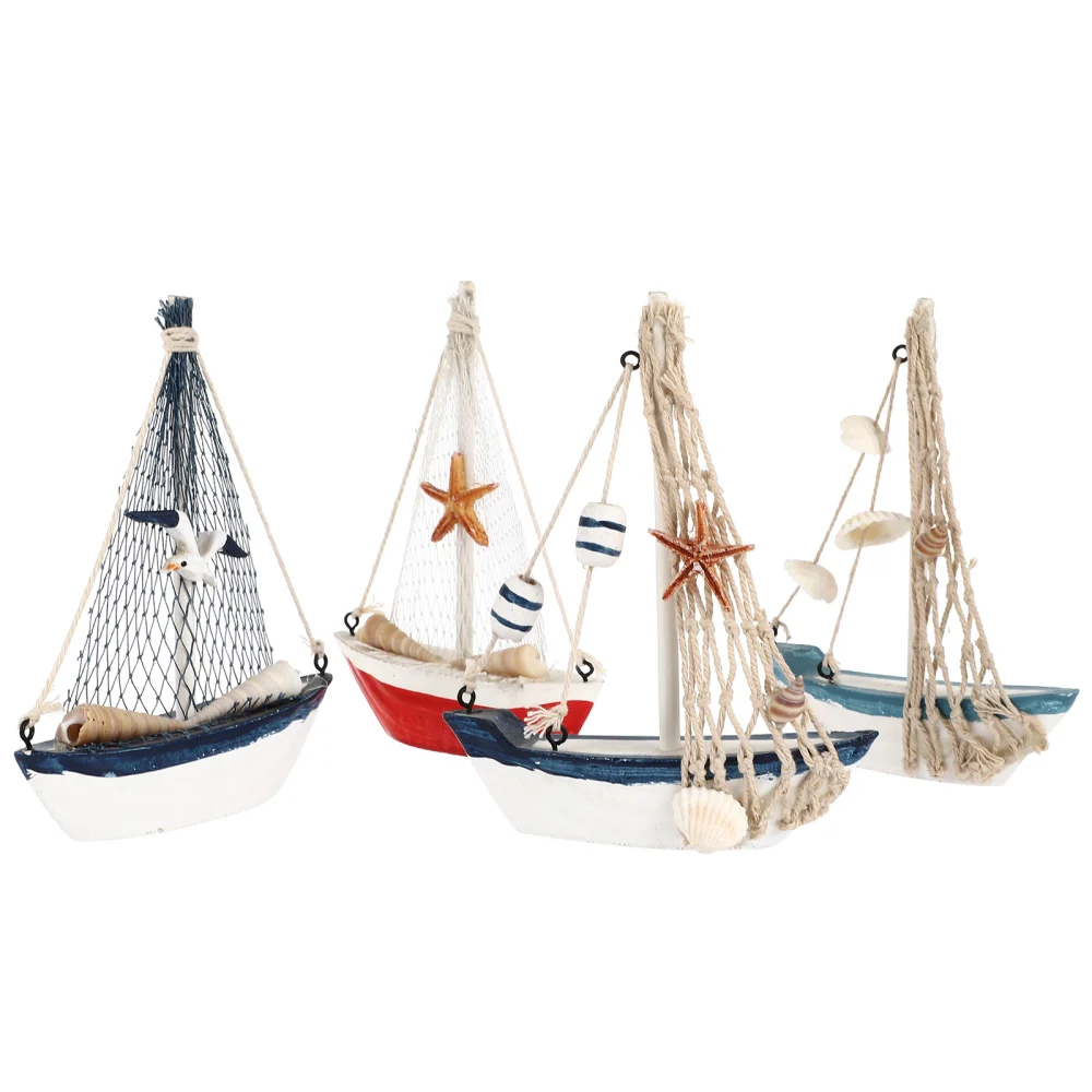 4pcs Small Sailboat Model Decorations Nautical Boat Decors Nautical Party Decors