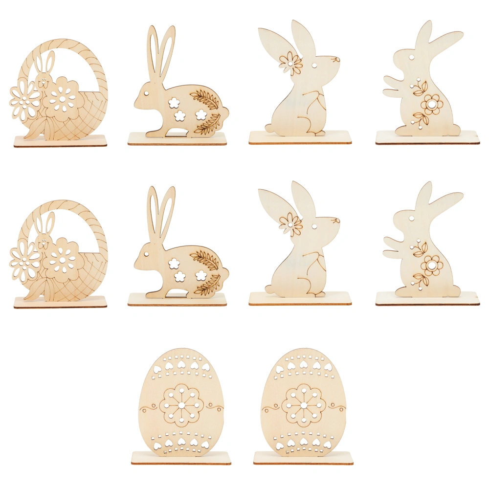 10pcs Lovely Bunny Wooden Adorns Adorable Rabbit Ornaments Easter Day Gifts