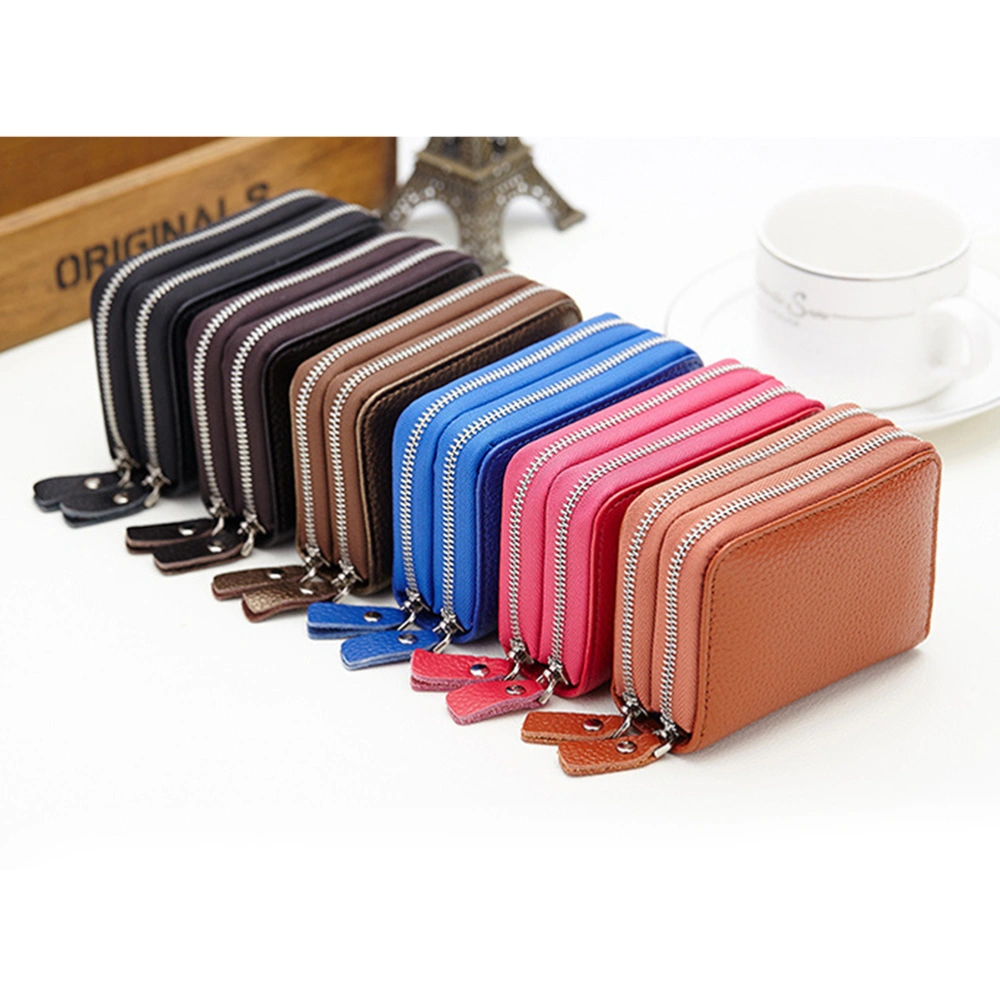 Leather Organ Package Holder Small Wallet Credit Anti-theft ID Holders Double Zipper Coin Purse for Women Men(Black)