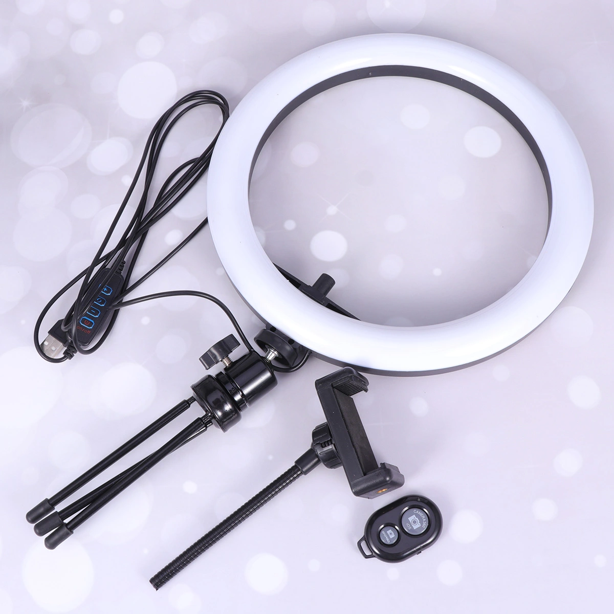 10 Inches Live Supplementary Light Lamp Mobile Phone Bracket Ring Light Rotatable Supplementary Light Ring Light Dimmable Phone Stand Ring Light with Phone Clip Desktop Tripod