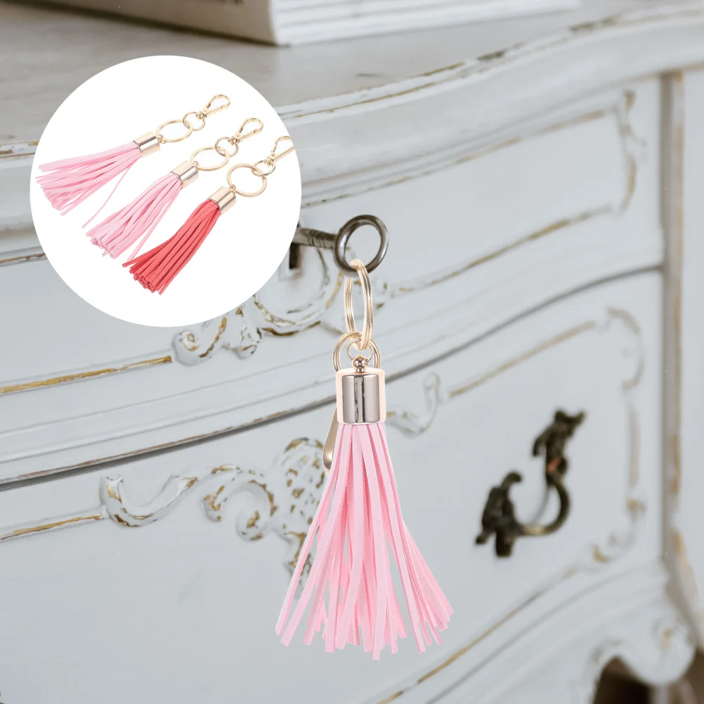 3pcs Tassel Keychains Pendant Creative Bag Hanging Pendant Decoration Key Rings Hanging Decor for Women Girls (Dark Pink + Light Pink + Watermelon Red)