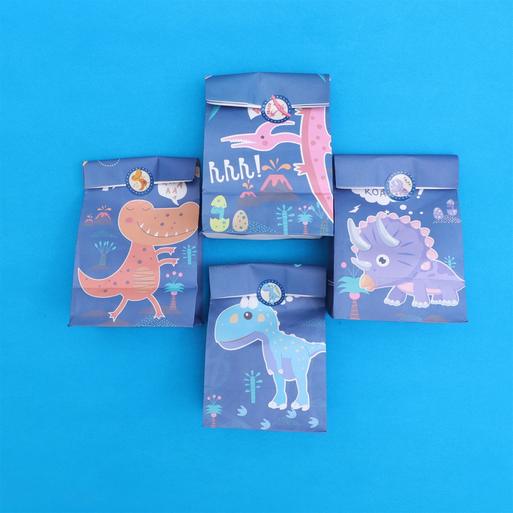 12PCS Kraft Paper Bags Dinosaur World Paper Bags Candy Gift Bags Baking Dessert Party Paper Bags