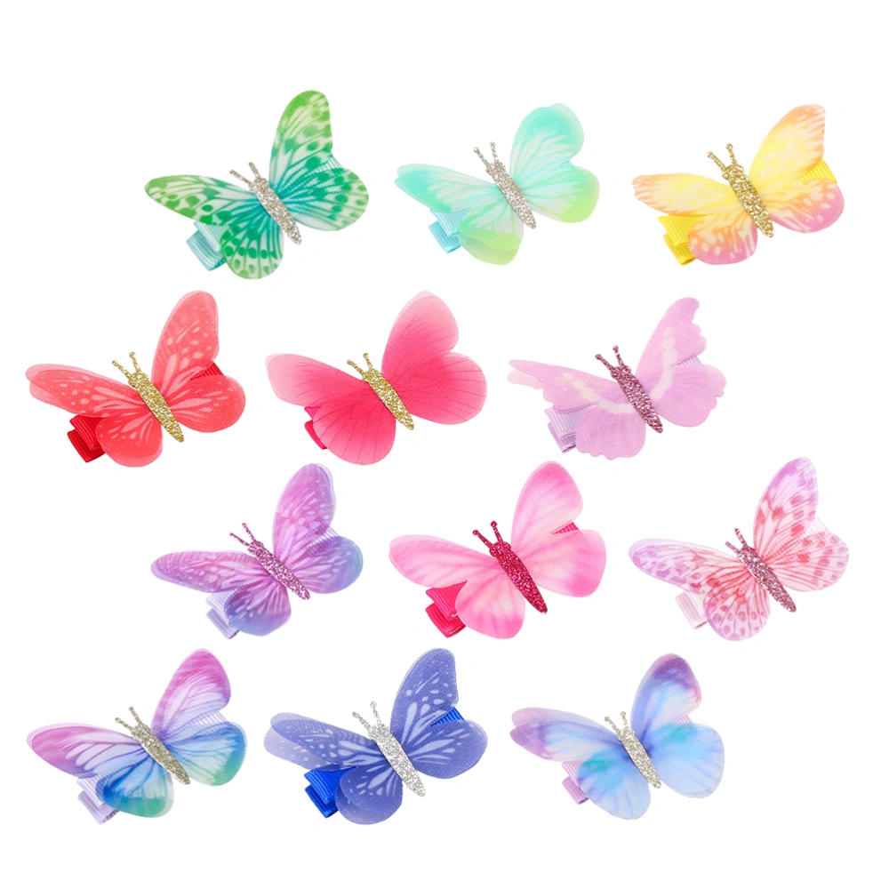 12pcs Butterflies Hair Clip Girl Hairpins Tulle Barrettes Hair Accessory