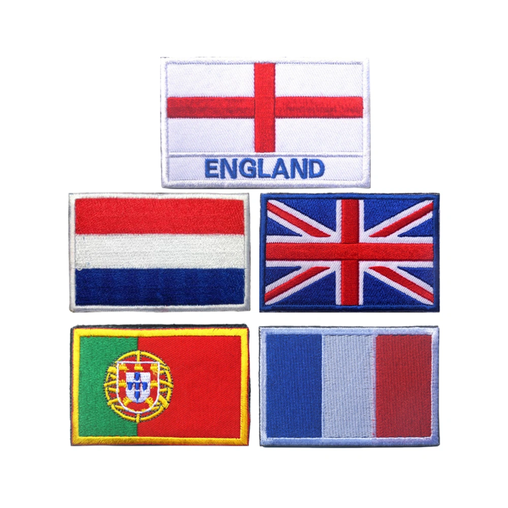 5pcs Natinal Flags Patch Embroidery Cloth Paste Sports Decorative Hook and Loop Armband Badge Accessories (UK+France+Netherlands+Portugal+England)