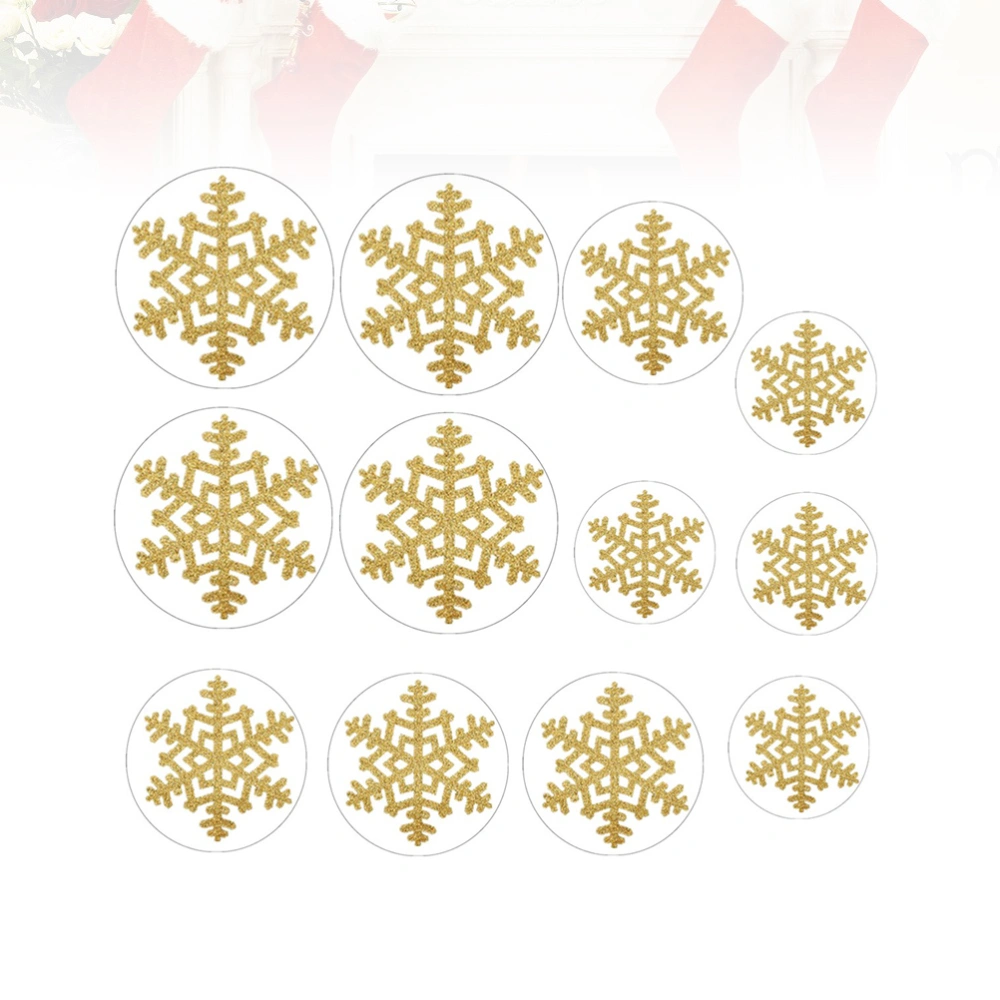 12pcs Christmas Snowflake Stickers Creative Snowflake Stickers PVC Self-adhesive Wall Decals Delicate Floor Decorative Stickers Removable Snowflake Stickers Golden