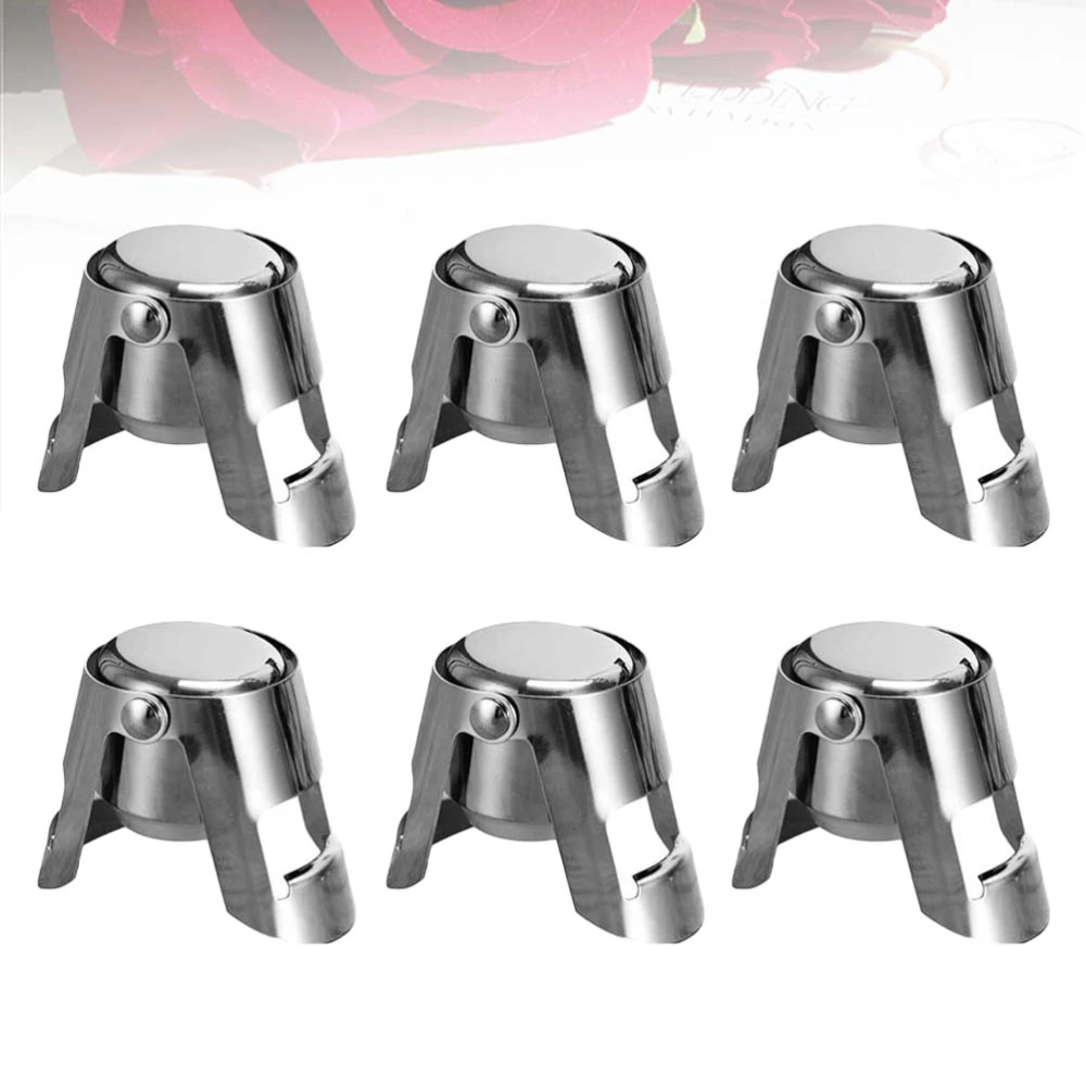 6pcs Practical Red Wine Stopper Creative Stainless Steel Champagne Bottle Stopper Wine Plug for Home Bar Restaurant (Silver)