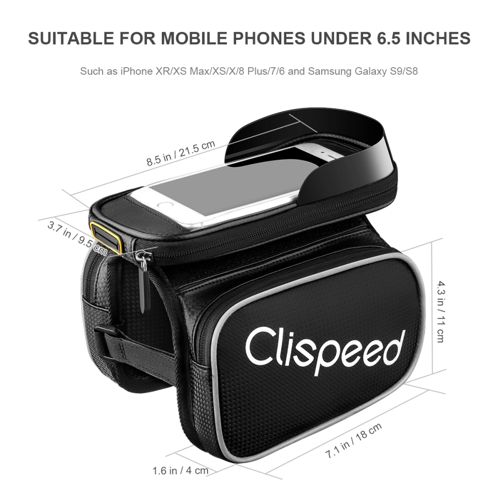 Clispeed Bike Frame Bag Waterproof Cycling Bike Tube Handlebar Bag Phone Mount Holder Touch Screen Bag