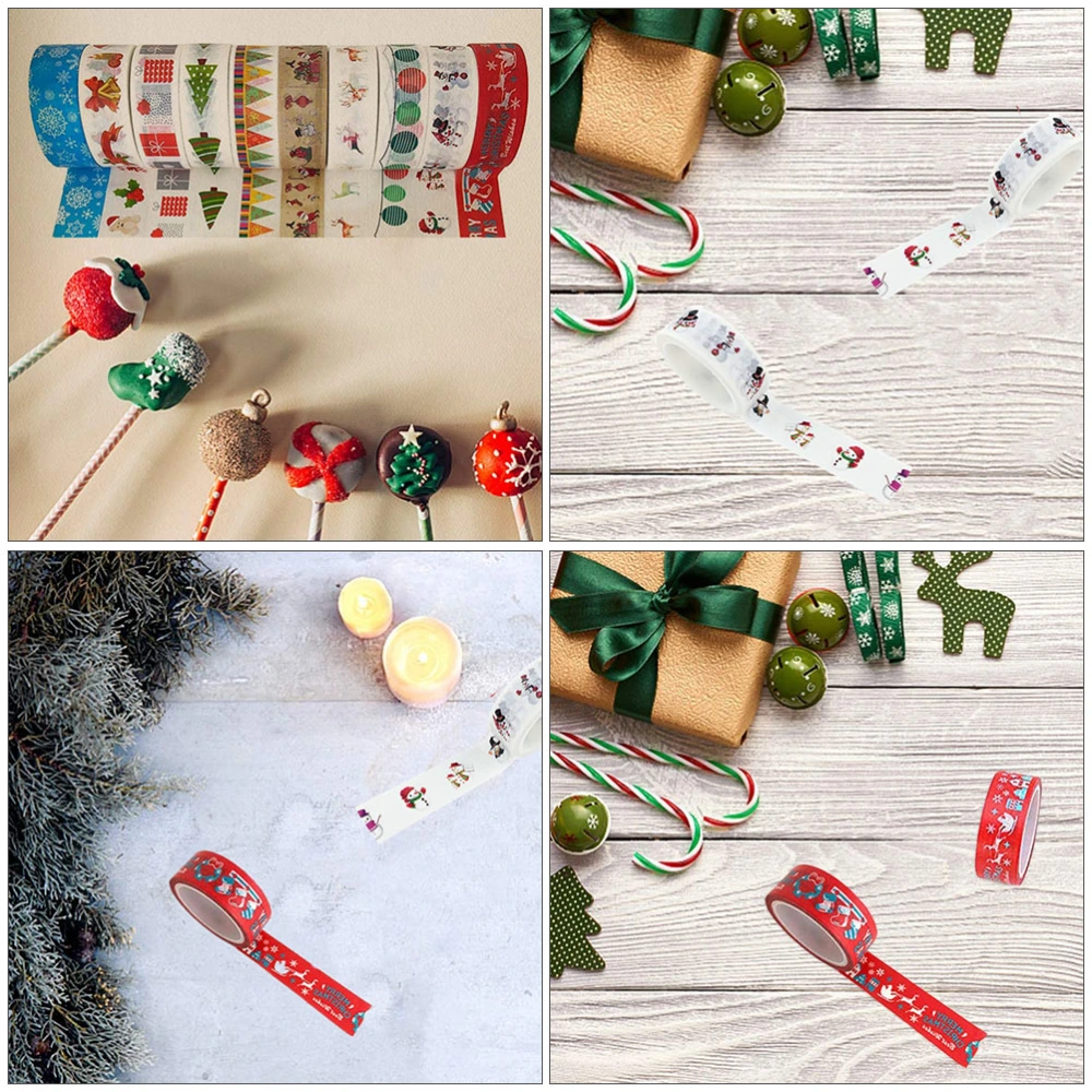 10 Rolls Decorative Washi Tapes Christmas Sticky Paper Tape for Diary Craft Random Style