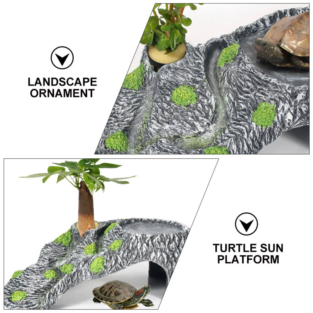 1pc Turtle Tank Decoration Climbing Platform Fish Tank Landscape (Green, Grey)