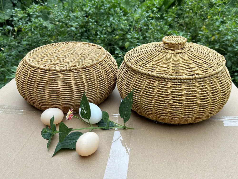 Woven Basket with Lid Household Imitation Rattan Basket Food Bread Fruit Egg Storage Basket