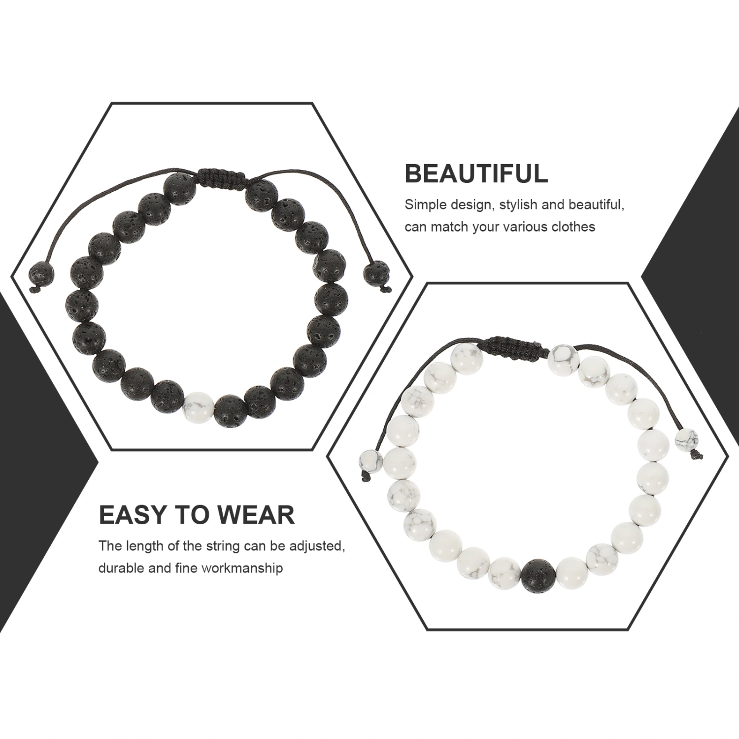 2Pcs Decorative Beads Bracelets Wear-resistant Chakra Bracelets Couple Beaded Bracelets
