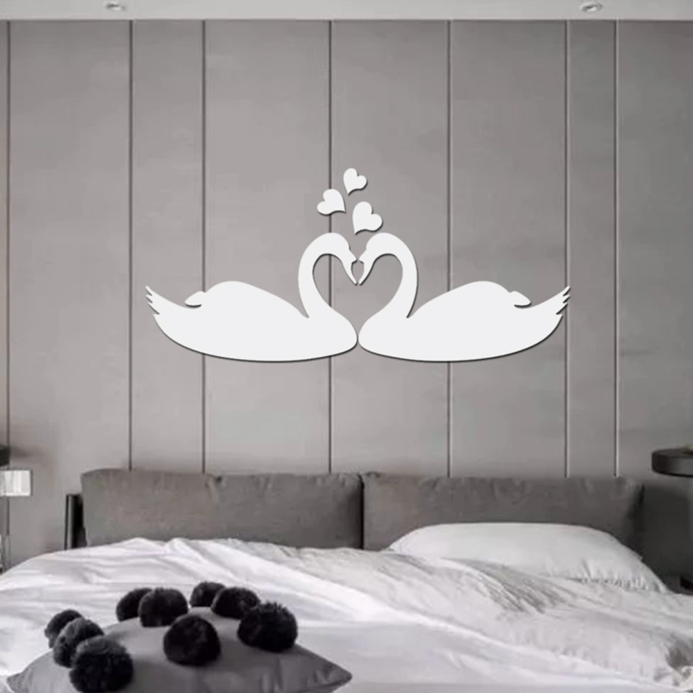 Lovely Swans Lovebirds Acrylic Mirror 3D Wall Stickers Removable Decal Acrylic 3D Home Decal(Silver)