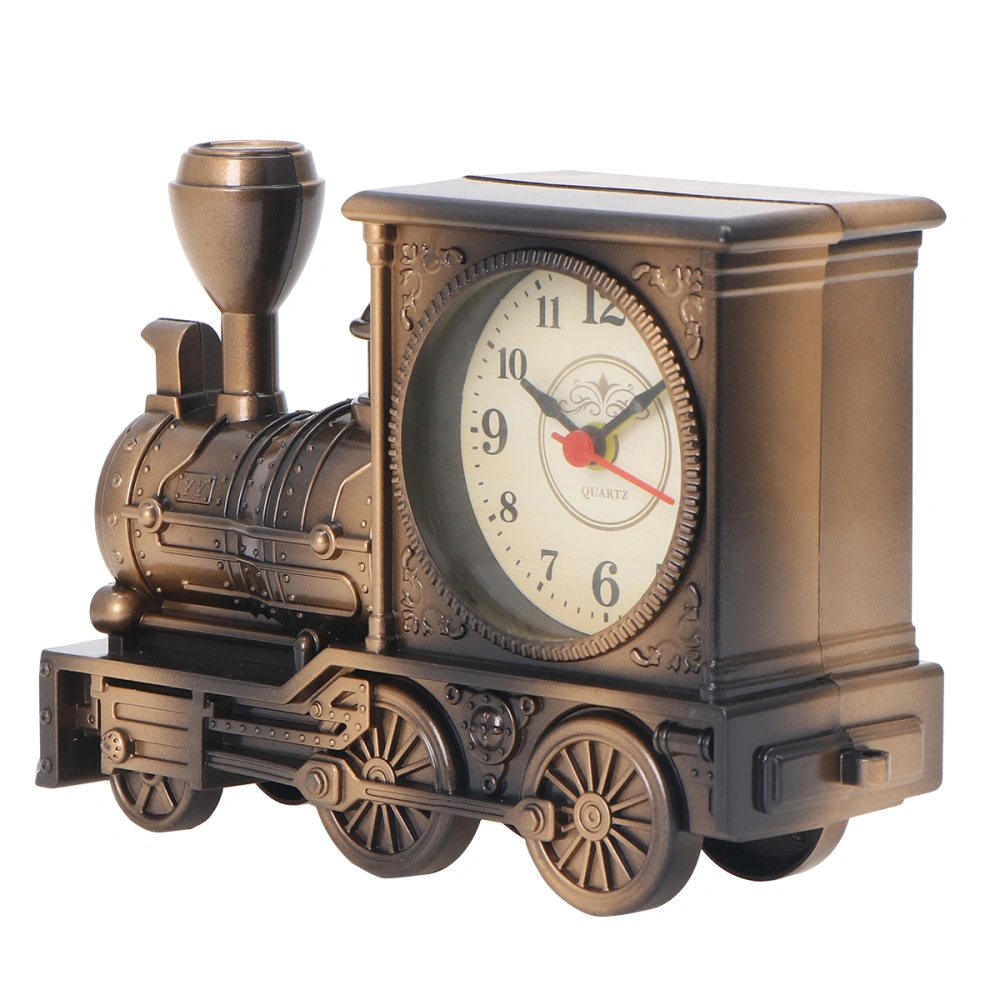 Antique Locomotive Shape Alarm Clock Plastic Model Alarm Clock Creative Desktop Decor (Bronze)