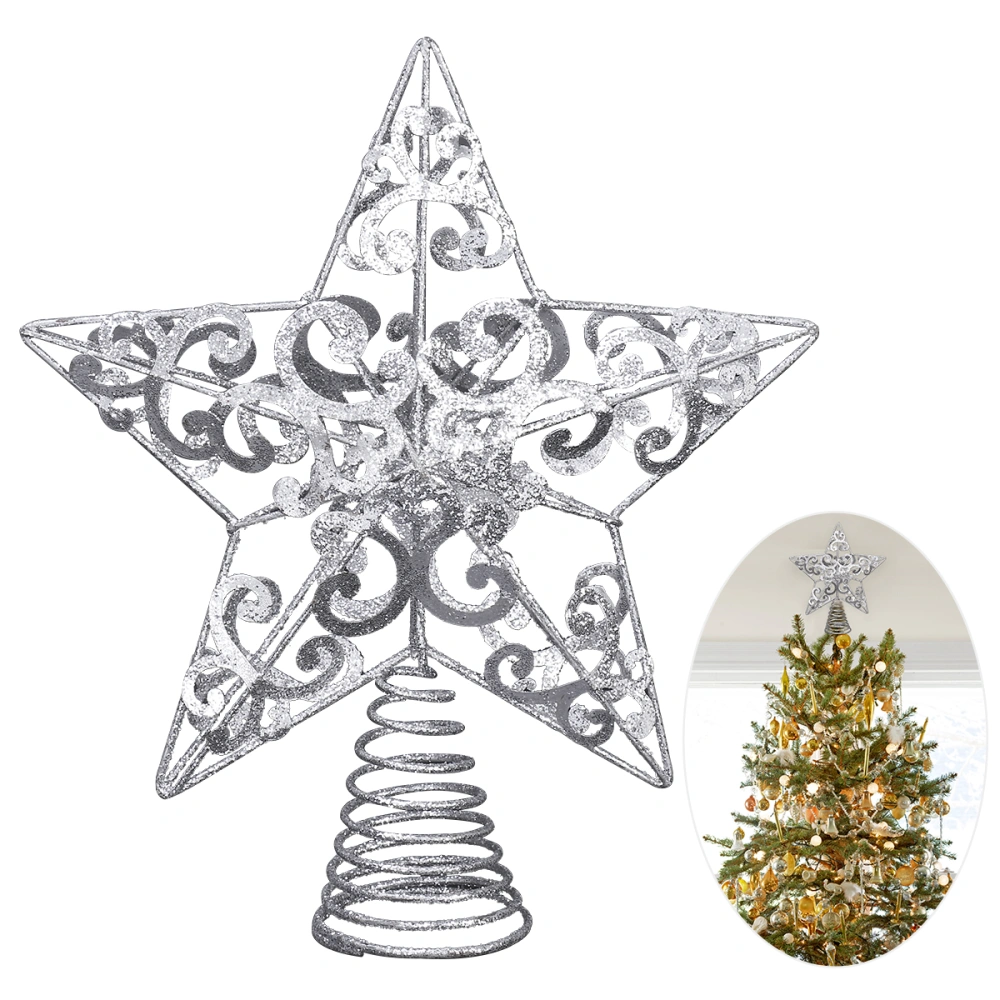 UNOMOR Christmas Tree Star Treetop Decoration Shimmery Xmas Tree Topper with Silver Glitter Powder