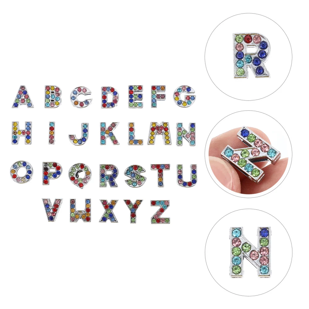 26pcs Rhinestones Letters Alloy Letters Charm Beads for Wristband Bracelets