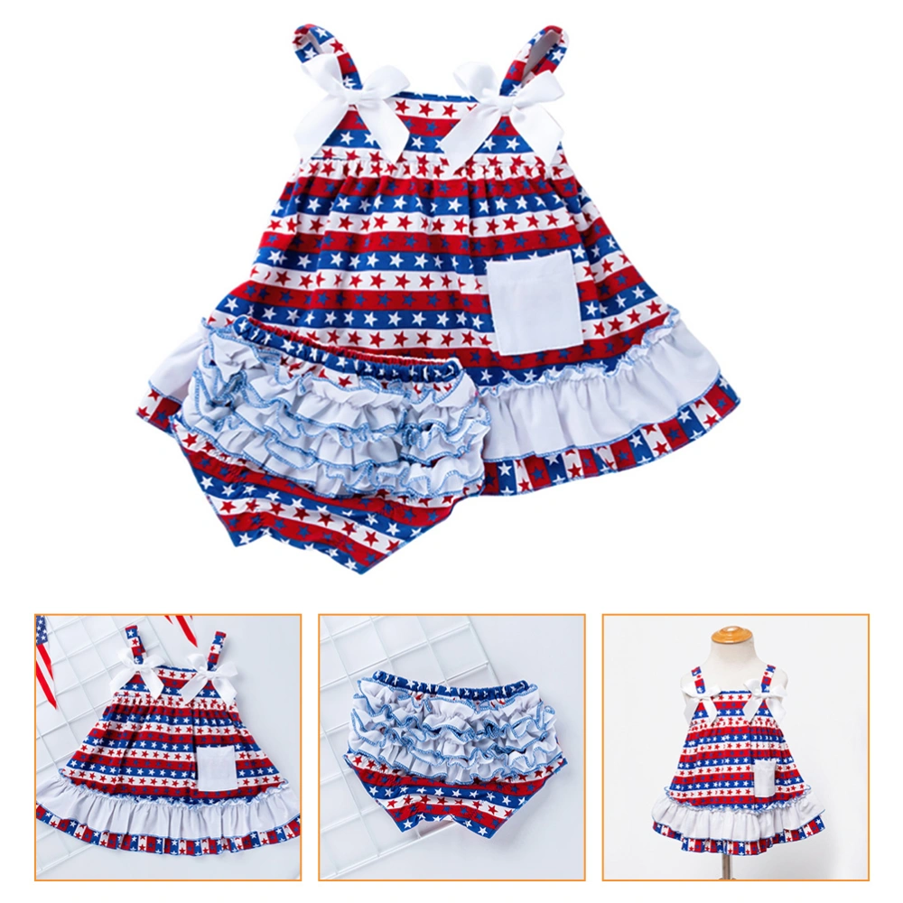 American Independence Day Children Star Printing Strap Dress One-piece Dress Set