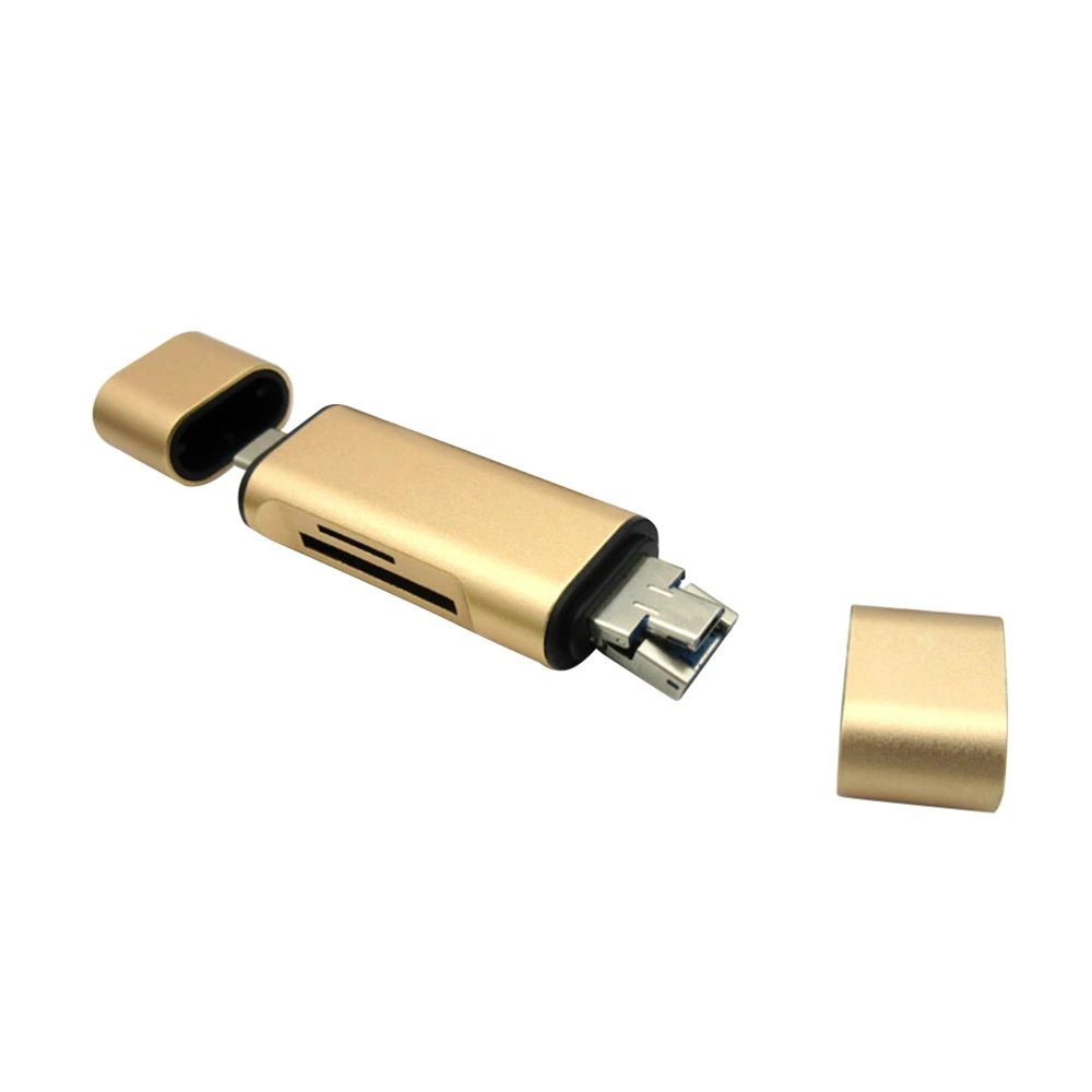 Two-way USB Type-C Micro USB Reader Universal TF SD Memory OTG Reader for Phone (Golden)