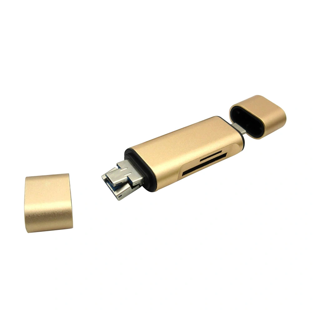 Two-way USB Type-C Micro USB Reader Universal TF SD Memory OTG Reader for Phone (Golden)