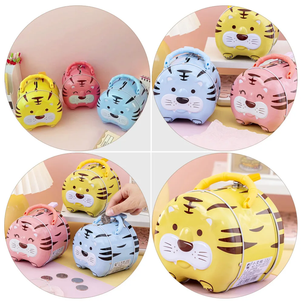 Tinplate Saving Pot Cartoon Tiger Piggy Bank Coin Bank Money Box New Year Gift