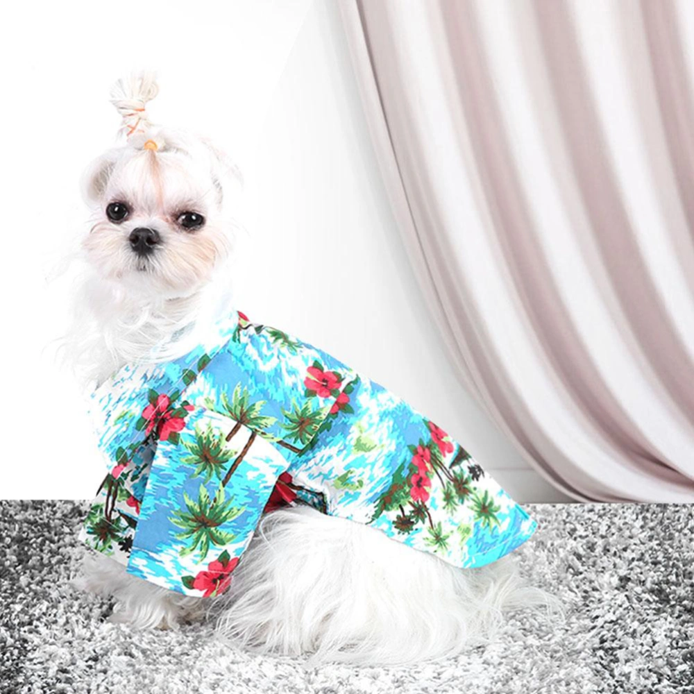 1PC Stylish Dog Suit Pet Puppy Summer Clothes Hawaii Style Printing Vest Shirts Size M (Blue)