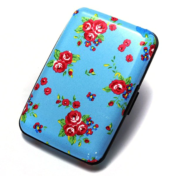 Portable Red Flower Waterproof Aluminum Metal ID Business Credit Holder Wallet Pocket Case Box