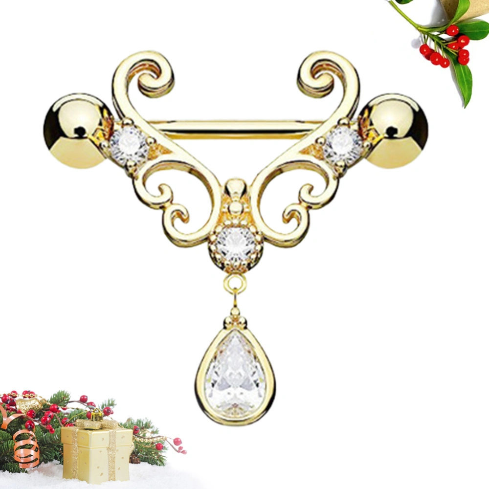 1 Pair Gold Stainless Steel Breast Jewelry Water Drop Design Breast Ring Rhinestone Rings Piercing Jewelry 