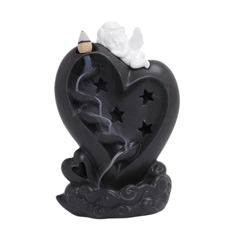 1pc Cupid Shaped Backflow Incense Burner Aroma Furnace Craft Ceramic Incense Holder Household Decoration for Table (Black)