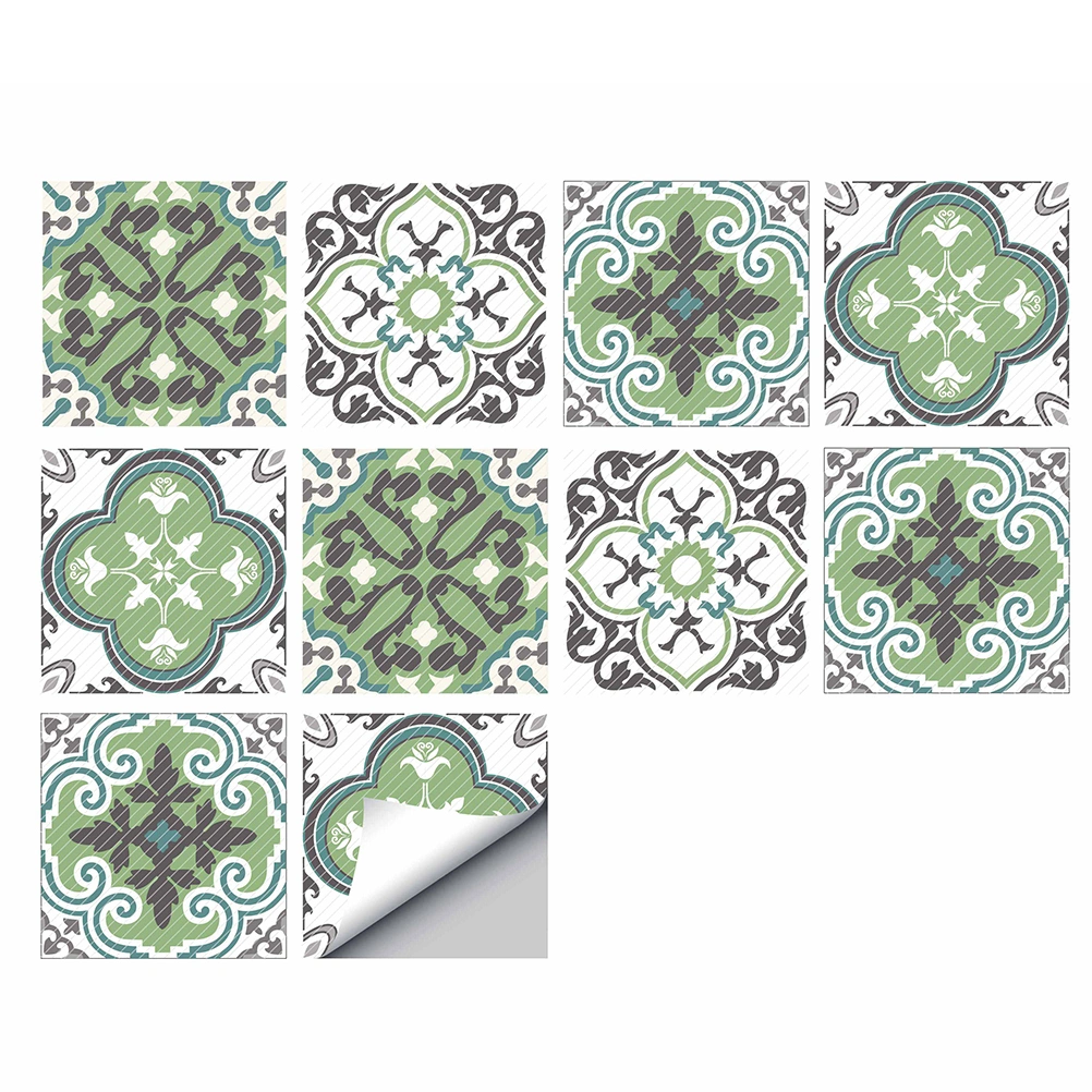10Pcs European-style Stickers Removable Floor Stickers Wear-resistant Self-Adhesive Decorative Floor Tile Wall Tile Decals for Kitchen Bathroom 20x20cm