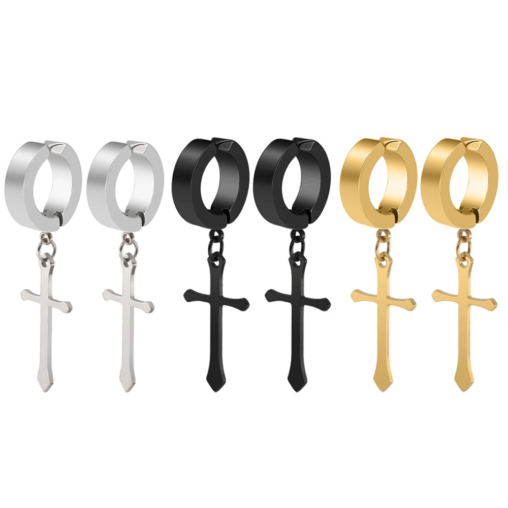 3 Pairs Crucifix Ear Clip Chic Cross Earrings Fashion Ear Jewelry for Women Men