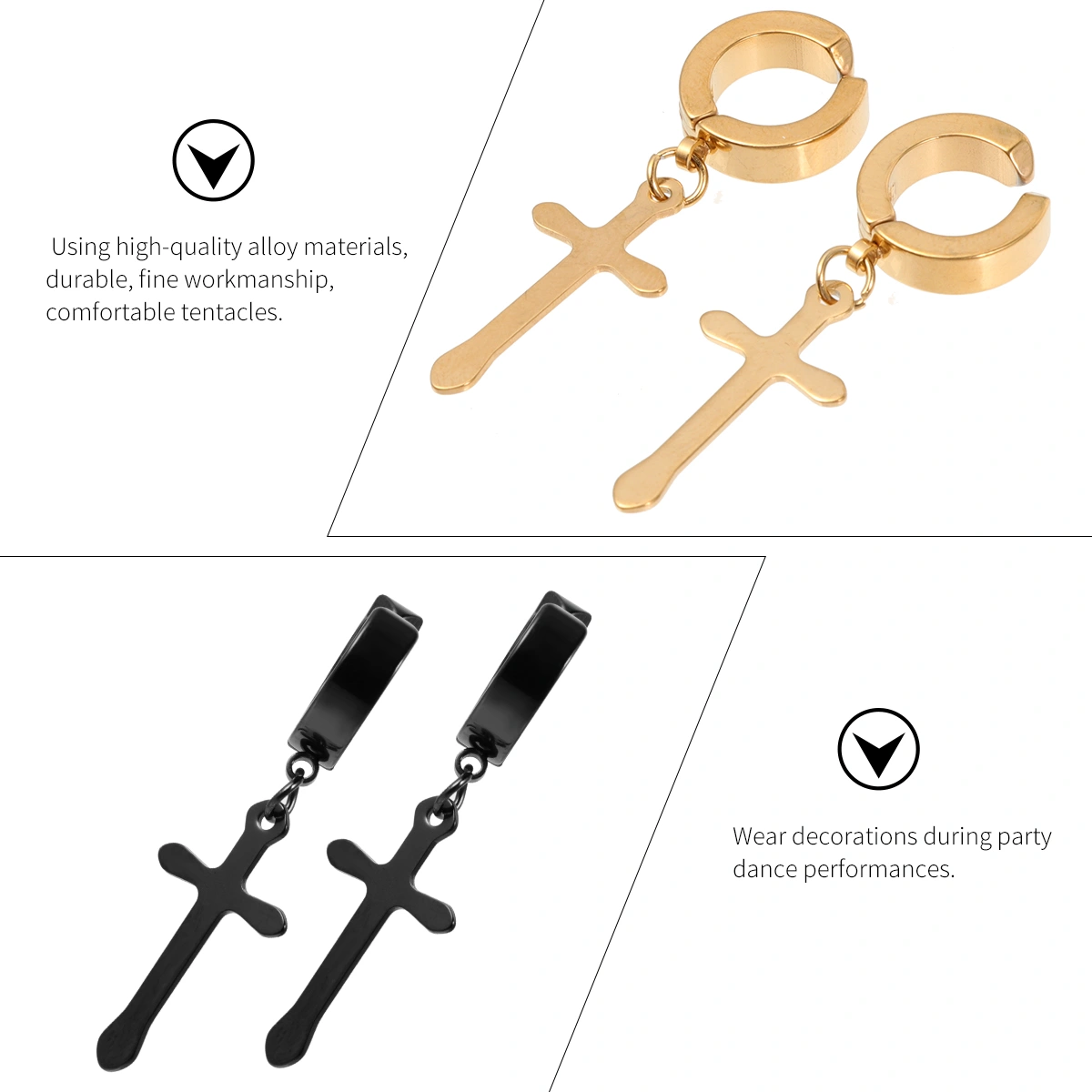 3 Pairs Crucifix Ear Clip Chic Cross Earrings Fashion Ear Jewelry for Women Men