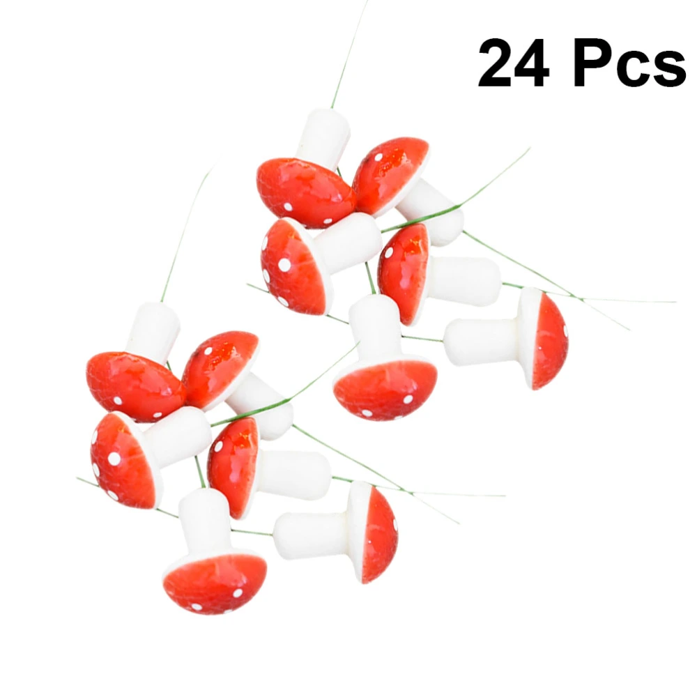 24 Pcs Christmas Small Mushroom Pendant Christmas Tree Ornament Xmas Hanging Ornament for Boys Girls Gift (Red)