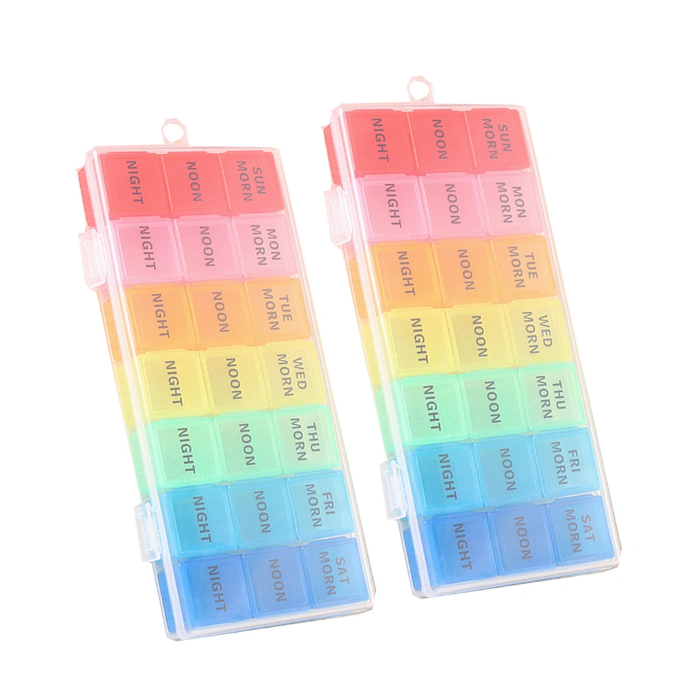 2 Pcs Detachable Medicine Chest 7 Days 21 Compartments English Printed Pills Storage Box Portable Plastic Box