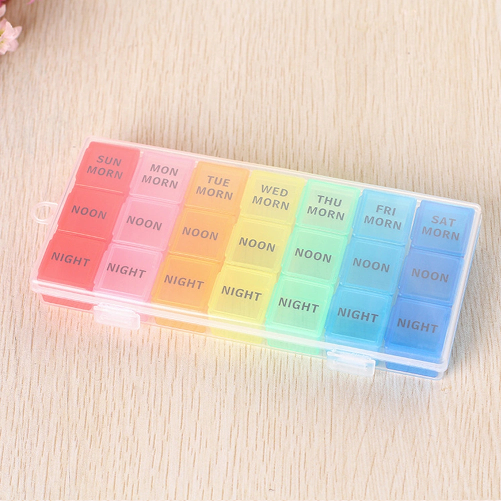 2 Pcs Detachable Medicine Chest 7 Days 21 Compartments English Printed Pills Storage Box Portable Plastic Box