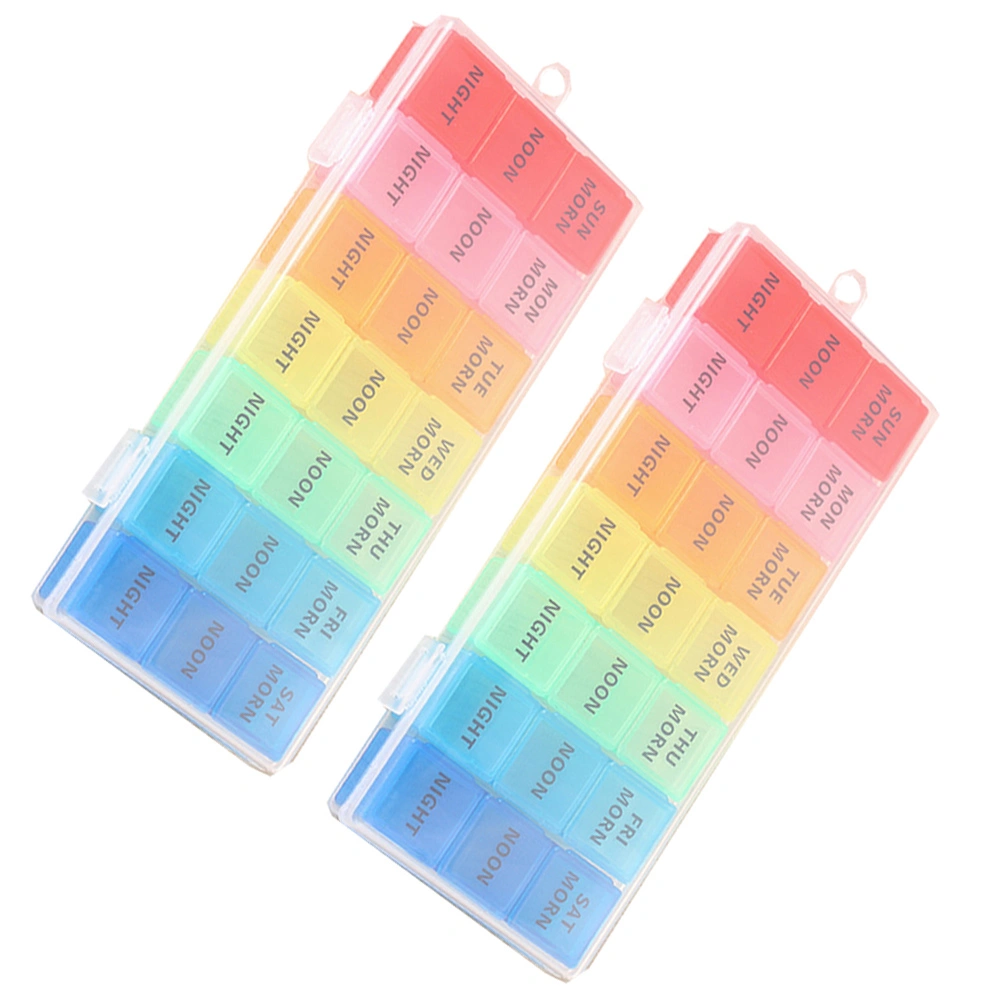2 Pcs Detachable Medicine Chest 7 Days 21 Compartments English Printed Pills Storage Box Portable Plastic Box