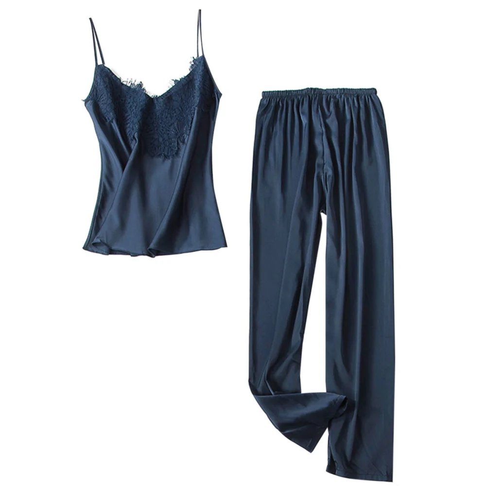 Casual Gallus Pajama Pant Sets Beautiful Fashionable Makeup Pajama Pant Sets for Woman Lady Female (Dark Blue, M Size)