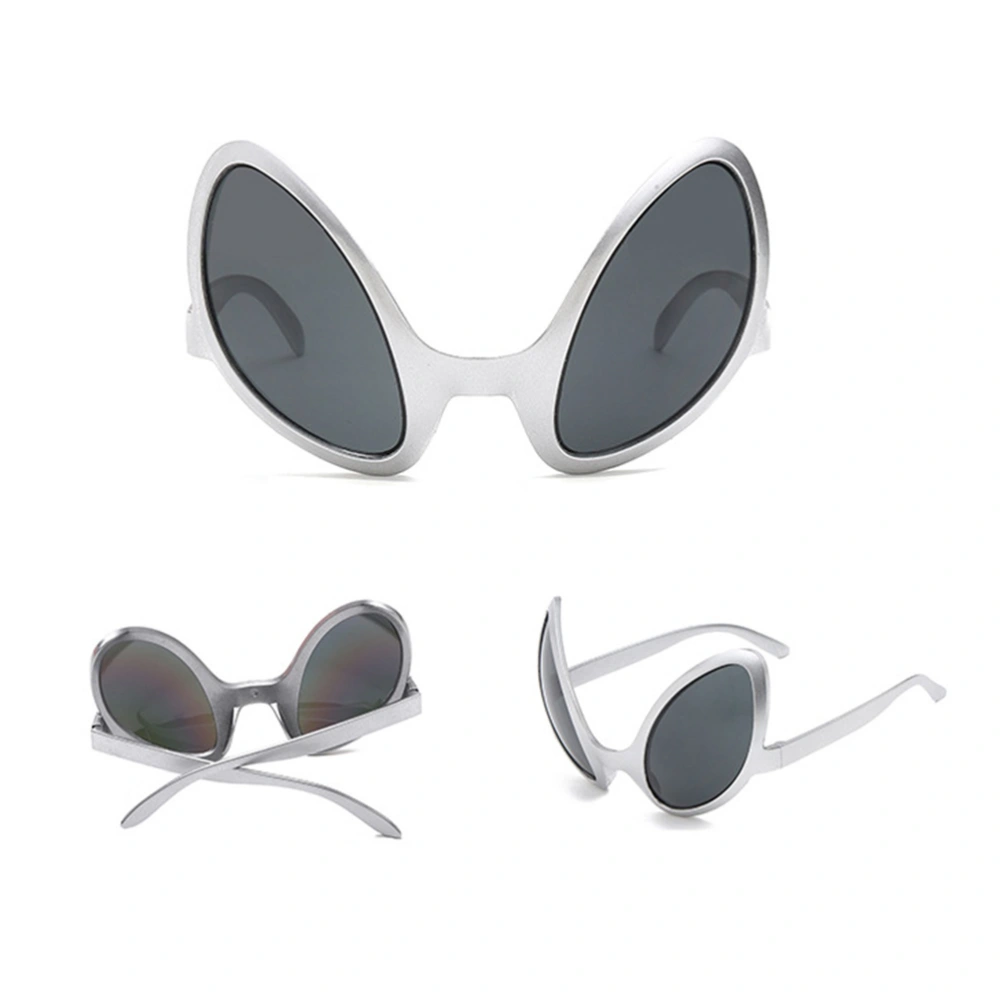 2pcs Quirky Glasses Simulation Alien Glasses Funny Eye Glasses Eye Costume for Party Gathering (Silver Frame with Grey Lenses）