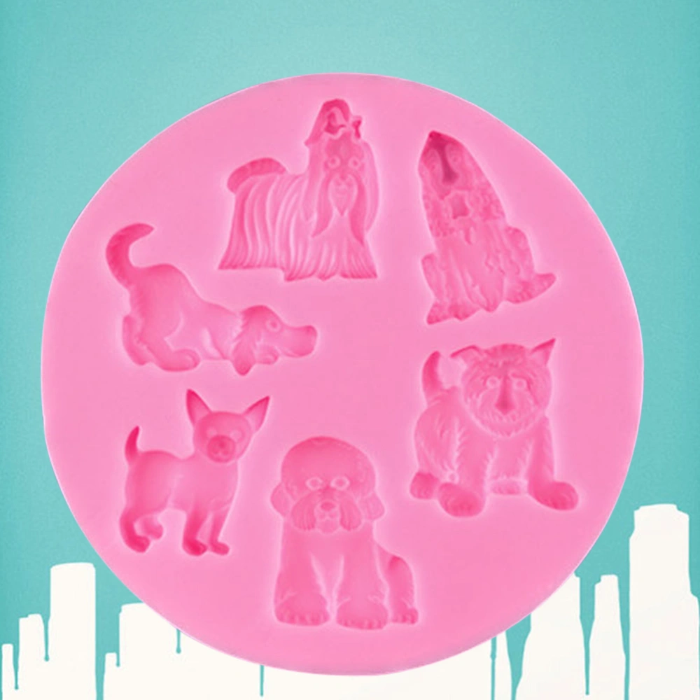 Baking Cake Mould Cartoon Liquid 6 Dogs Puppys Shape Silica Gel Molasses Cake Mold Cake Decoration (Random Color)