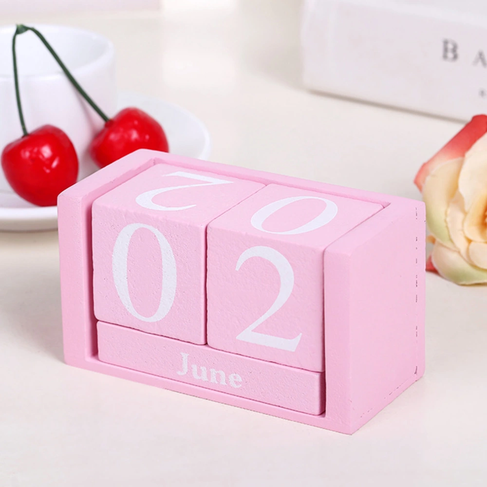 Never Ending Wooden Date Calendar Creative Desk Decoration Wood Blocks for Home and Office (Pink)